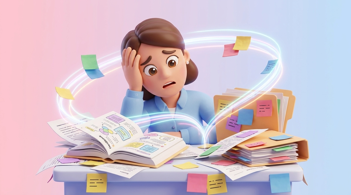 New hire overwhelmed by scattered papers