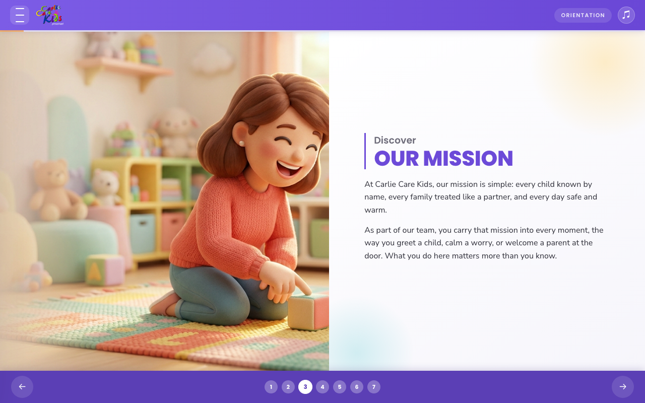 A real screen from the orientation kit